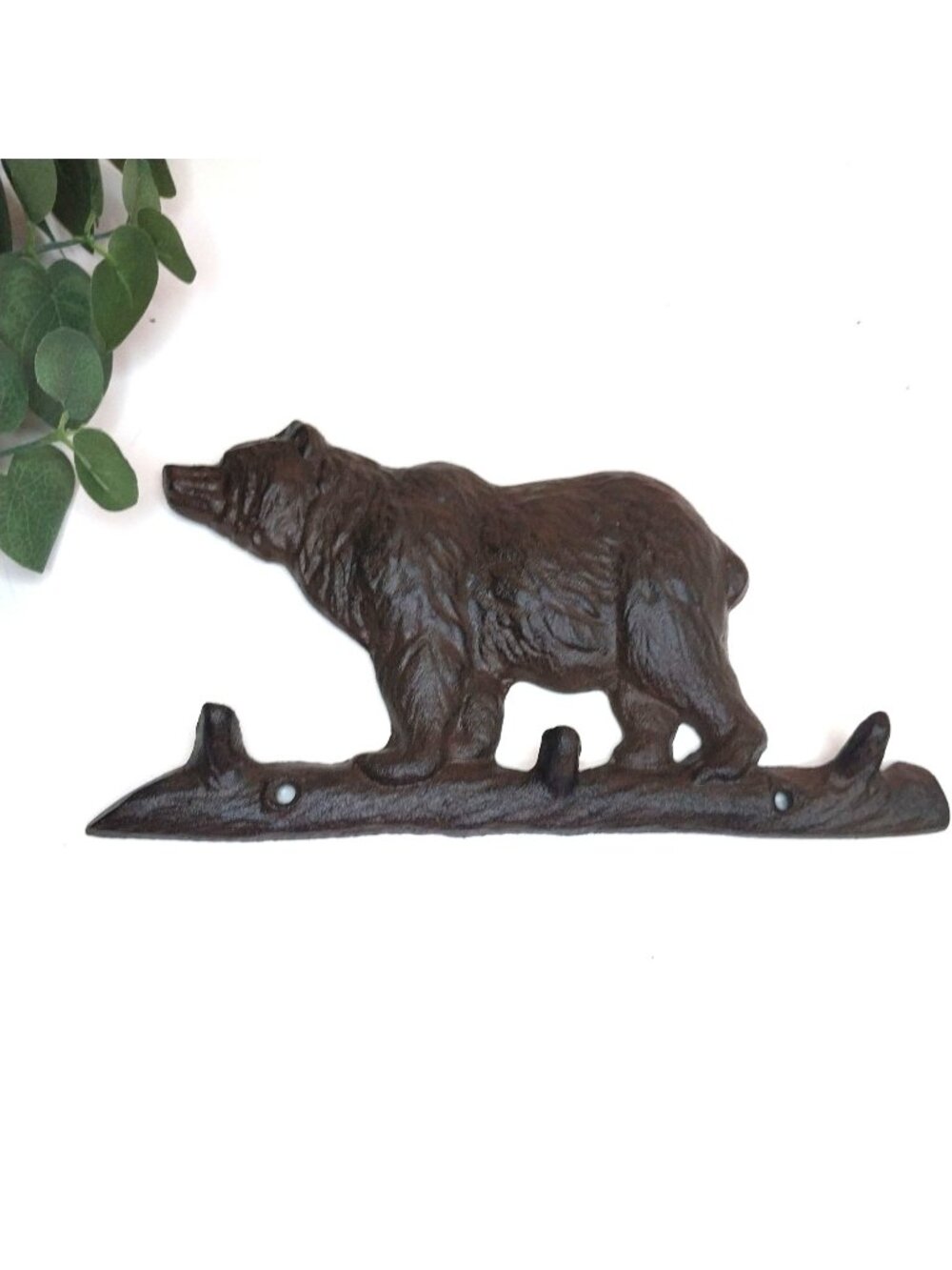 Cast Iron Bear Wall Hook Key Rack Rustic Brown Finish Hunting Lodge Decor 9"